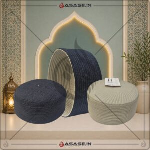 JJ Cap premium stitching design dark blue beige breathable fabric kufi cap