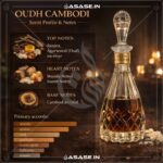 Oudh Cambodi perfume oil front view with premium glass bottle