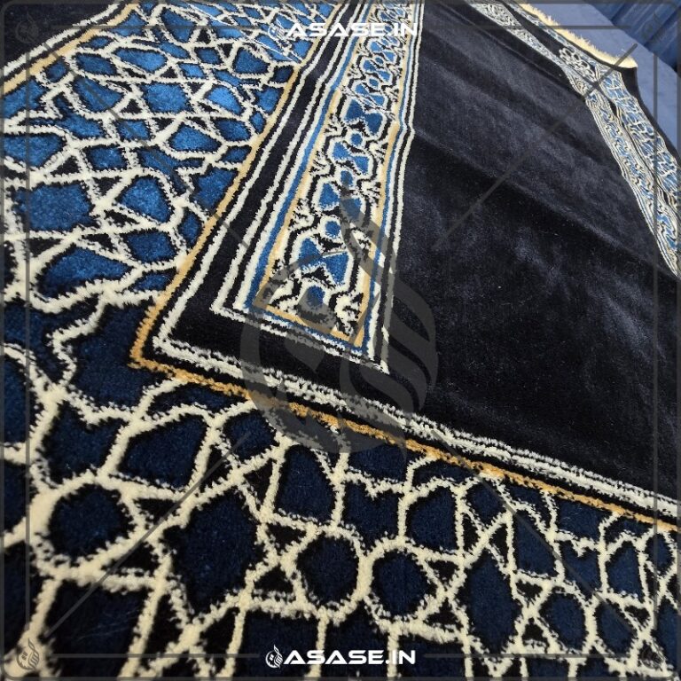 Indian Premium Janamaz Black Blue high quality fabric detail