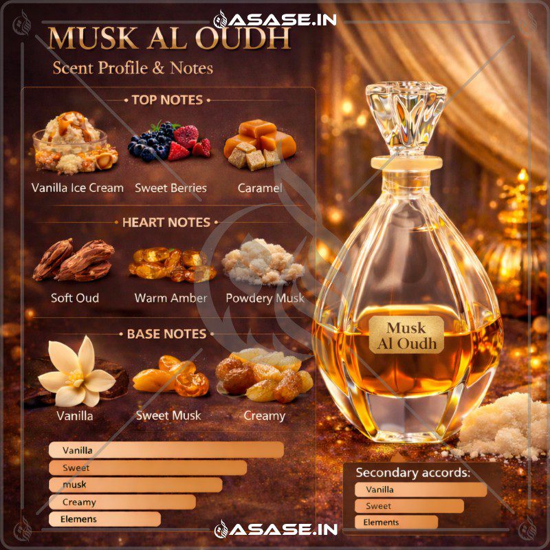 Premium Musk Al Oudh attar bottle with rich golden fragrance