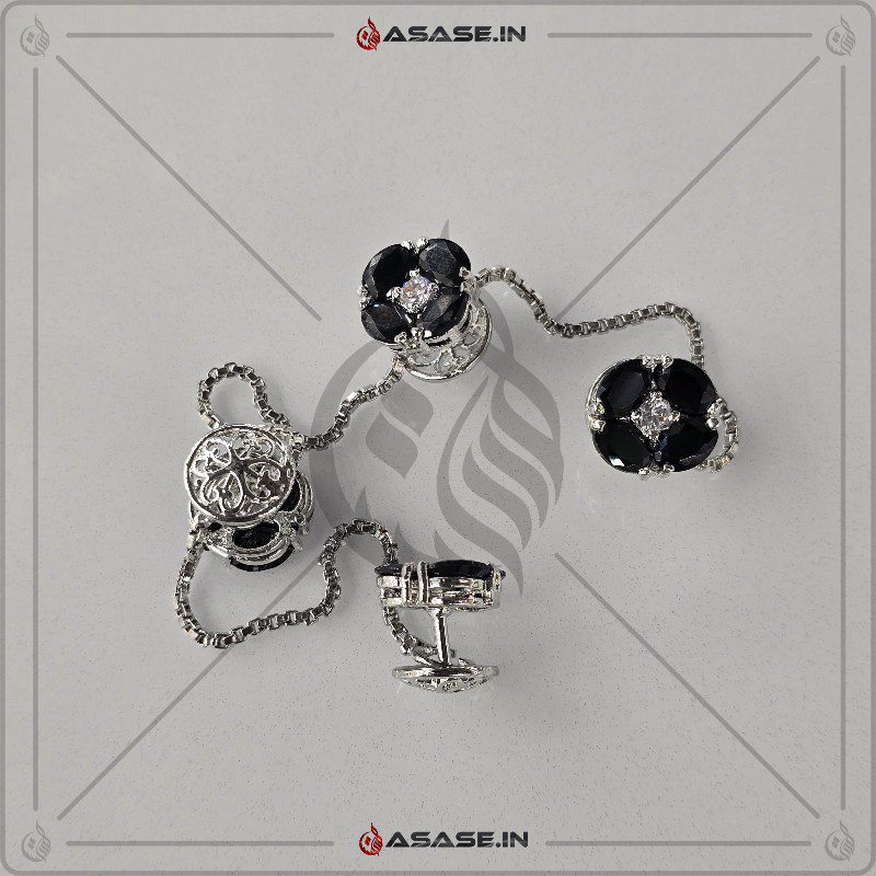 Asase Zircon Double Kaj Kurta Button for Men – Black – M02 Asase Zircon Double Kaj Kurta Button for Men - Black - M02 - Image 1