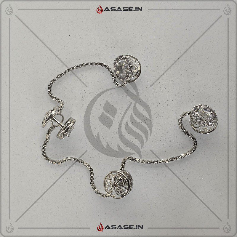 Asase Zircon Double Kaj Kurta Button for Men – White – M05 Asase Zircon Double Kaj Kurta Button for Men - White - M05 - Image 1